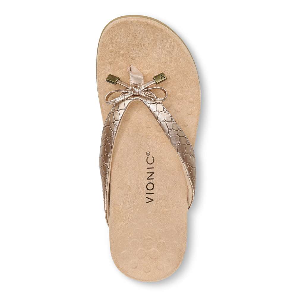 Bella Toe Post Sandal - Rose Gold Metallic Croc - Image 4