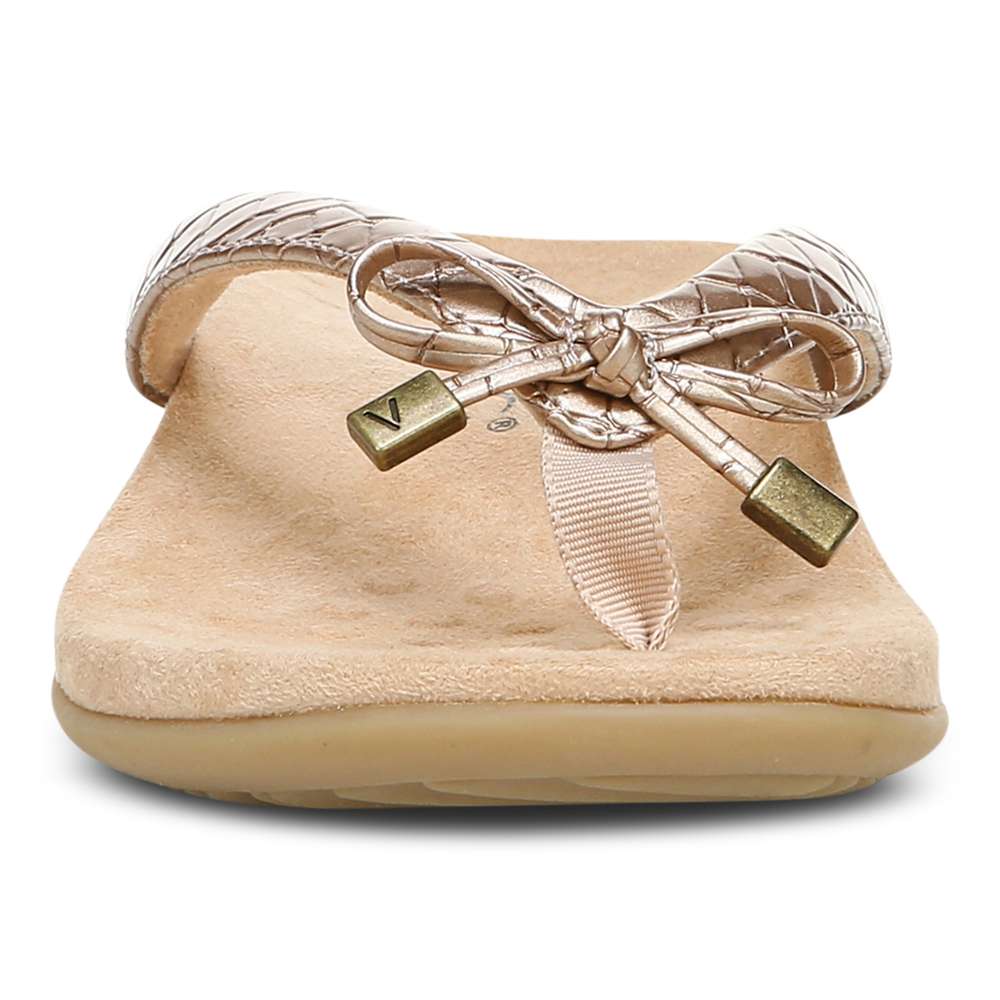 Bella Toe Post Sandal - Rose Gold Metallic Croc - Image 5