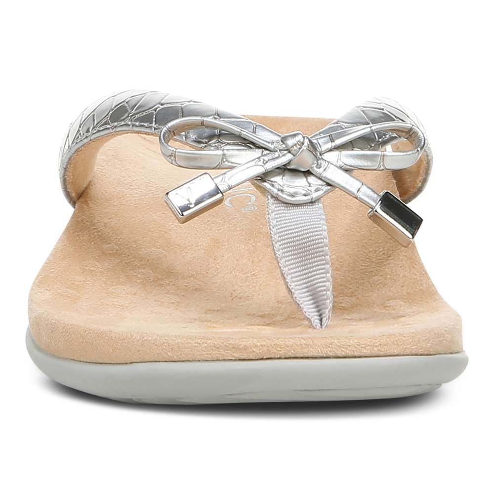 Bella Toe Post Sandal - Silver Metallic Croc - Image 5