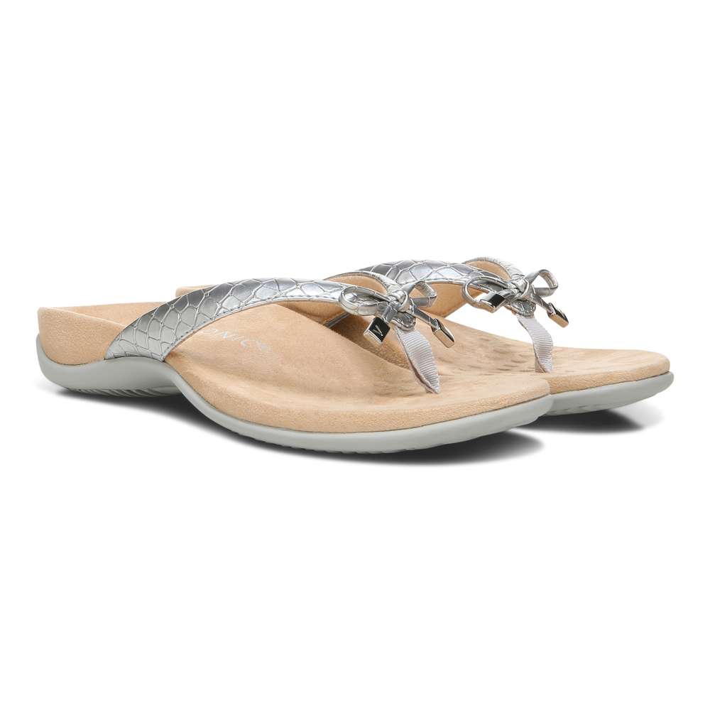 Bella Toe Post Sandal - Silver Metallic Croc - Image 6