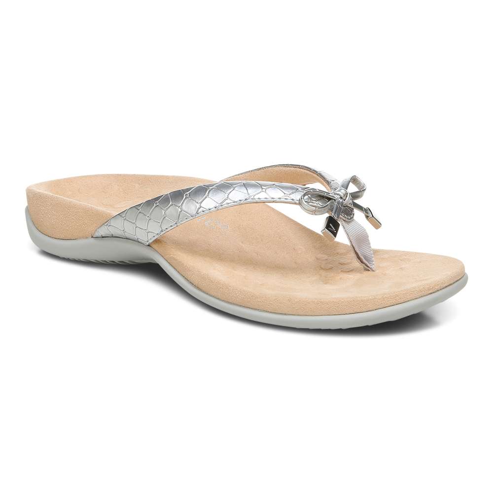 Bella Toe Post Sandal - Silver Metallic Croc - Image 8