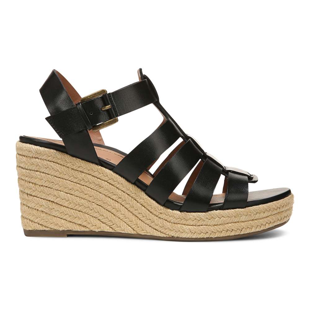 Jaylah Wedge Sandal - Black Leather - Image 2
