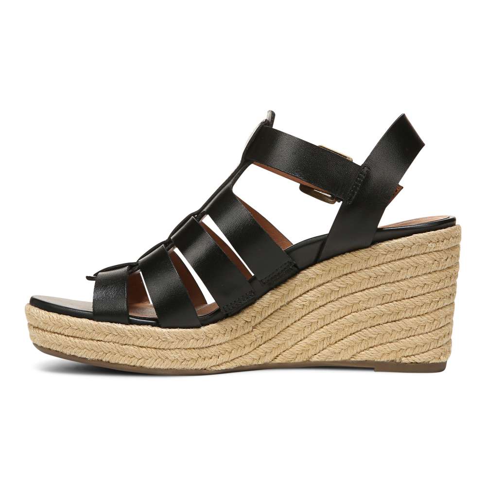 Jaylah Wedge Sandal - Black Leather - Image 3