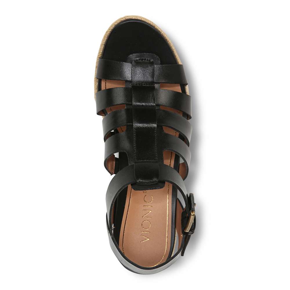 Jaylah Wedge Sandal - Black Leather - Image 4