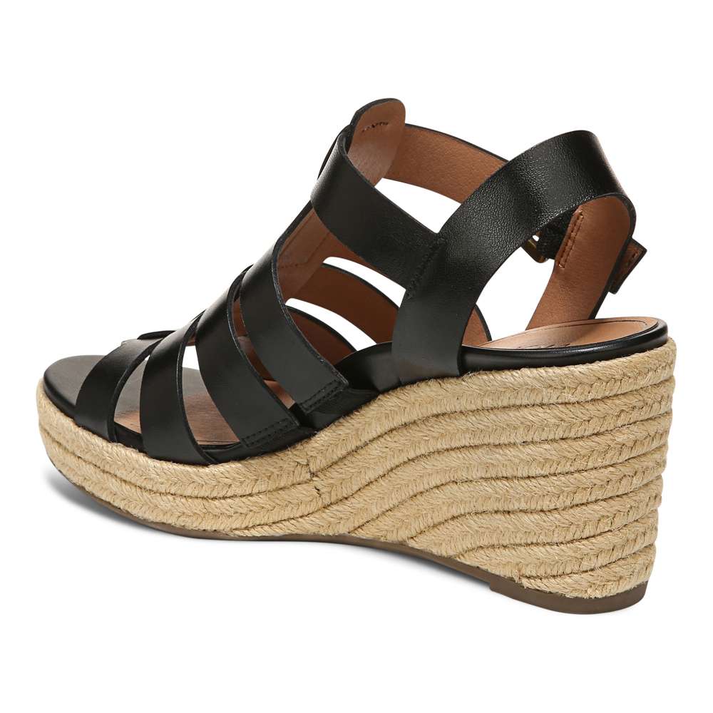 Jaylah Wedge Sandal - Black Leather - Image 6