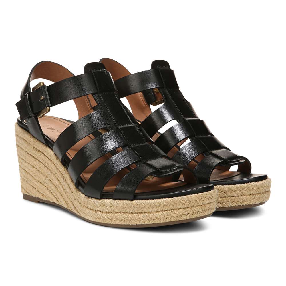 Jaylah Wedge Sandal - Black Leather - Image 8