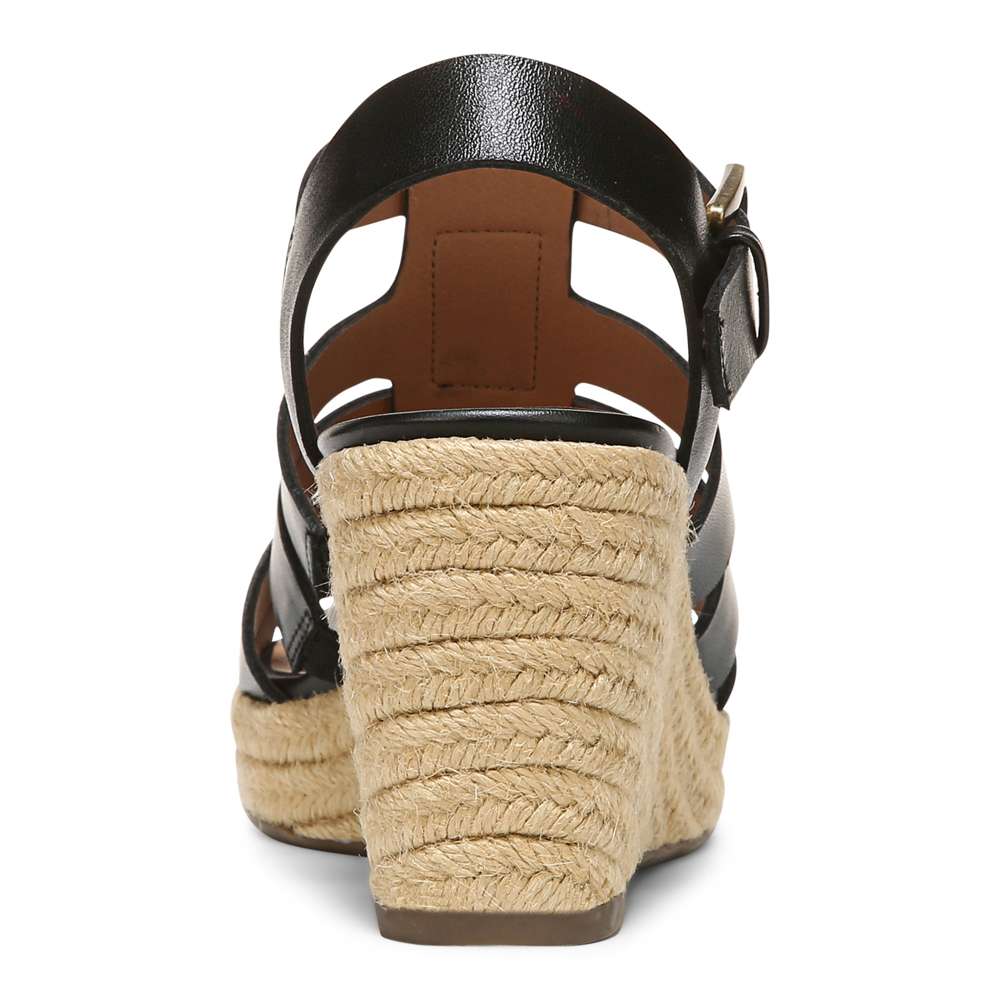 Jaylah Wedge Sandal - Black Leather - Image 9