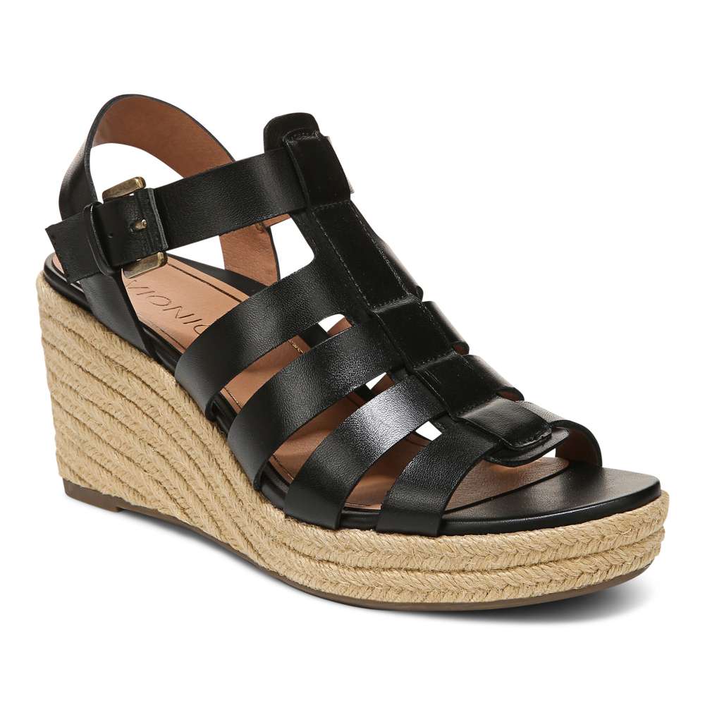Jaylah Wedge Sandal - Black Leather - Image 12