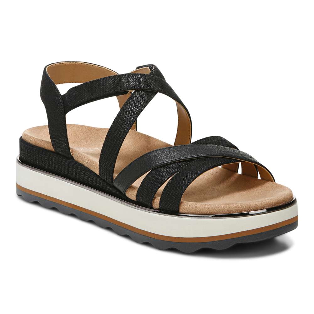 Kellyn Flatform Sandal - Black Linen - Image 10